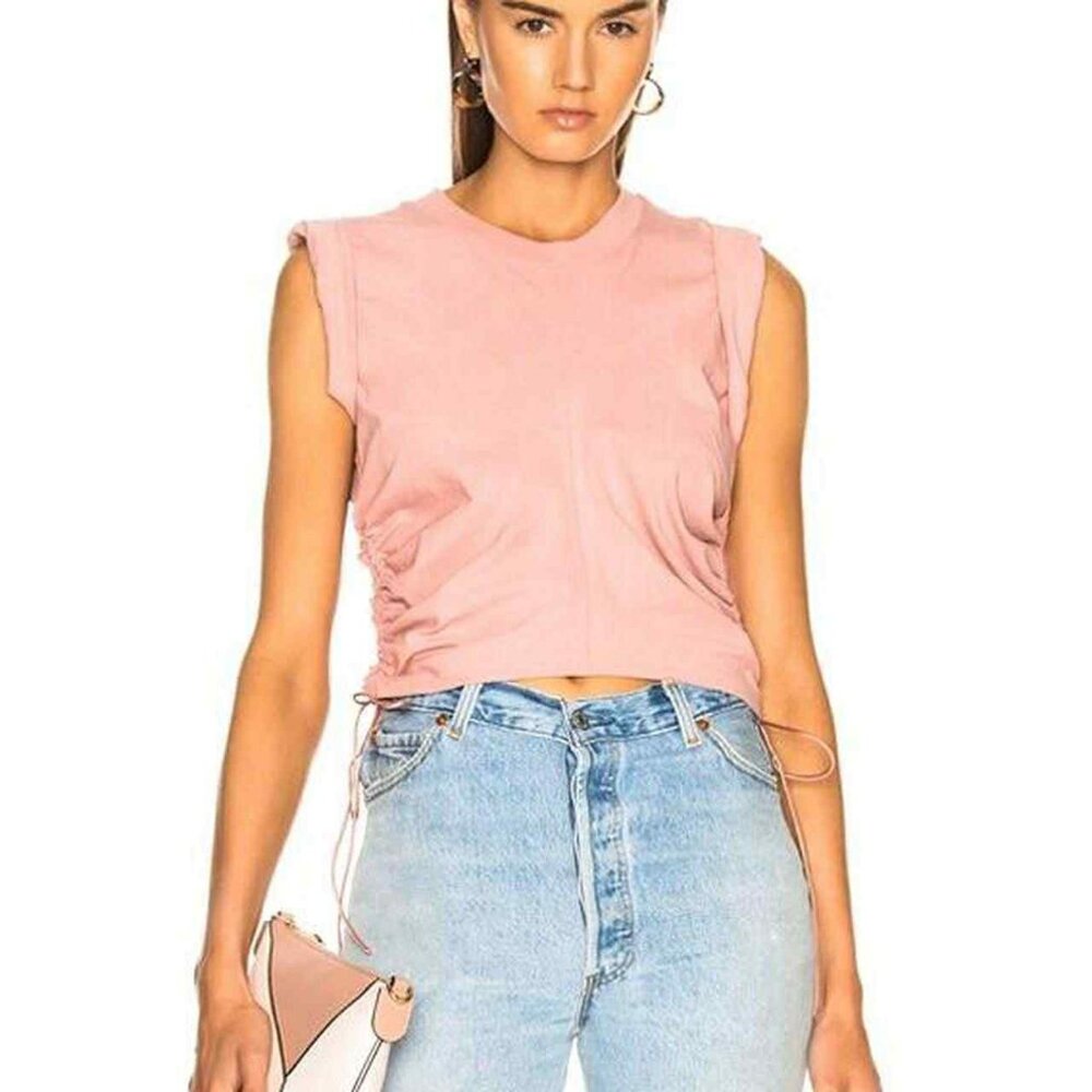 T by Alexander Wang Pink Silk Blend High Twist Jersey Crop Top Size Small